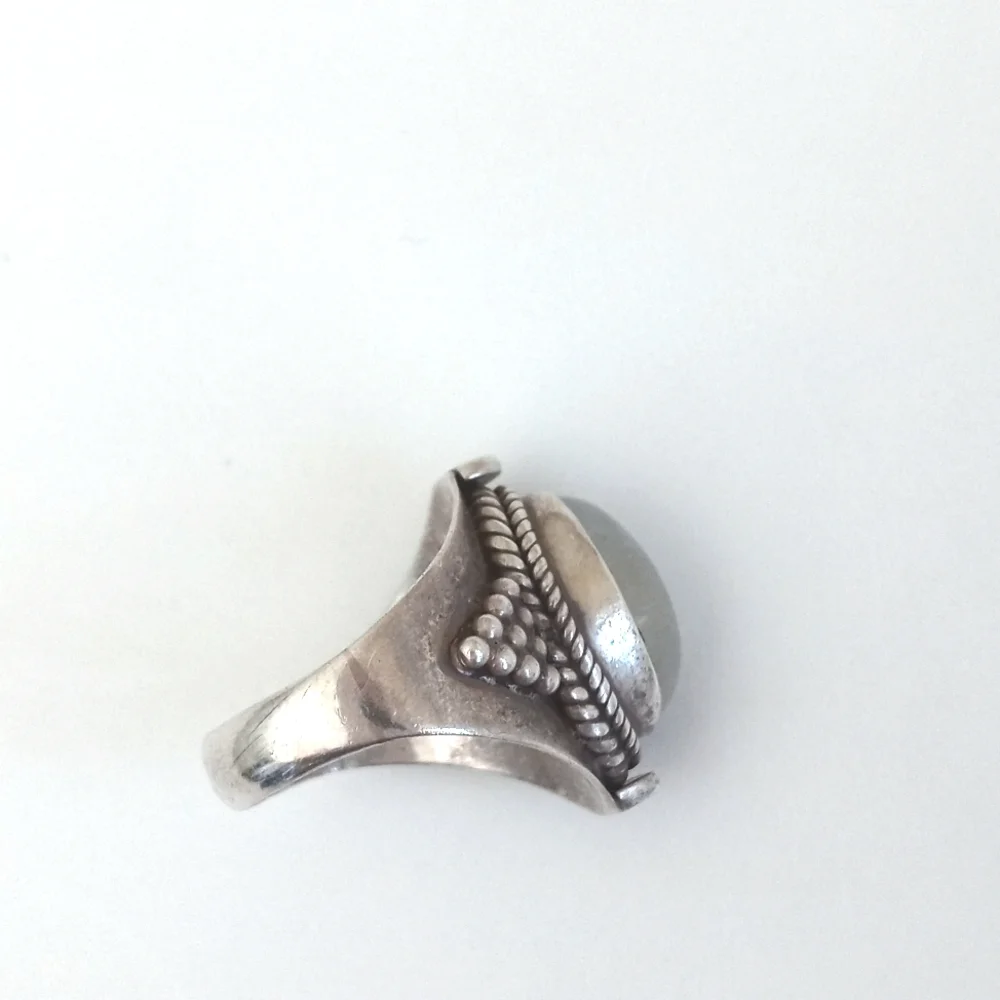 Vintage Clear White Apophyllite Stone 925 Sterling Silver Ring 6.5